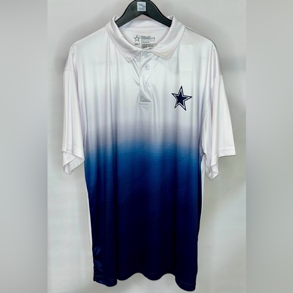 Dallas Cowboys Gradient Polo Shirt XL White Blue NFL Performance NWT